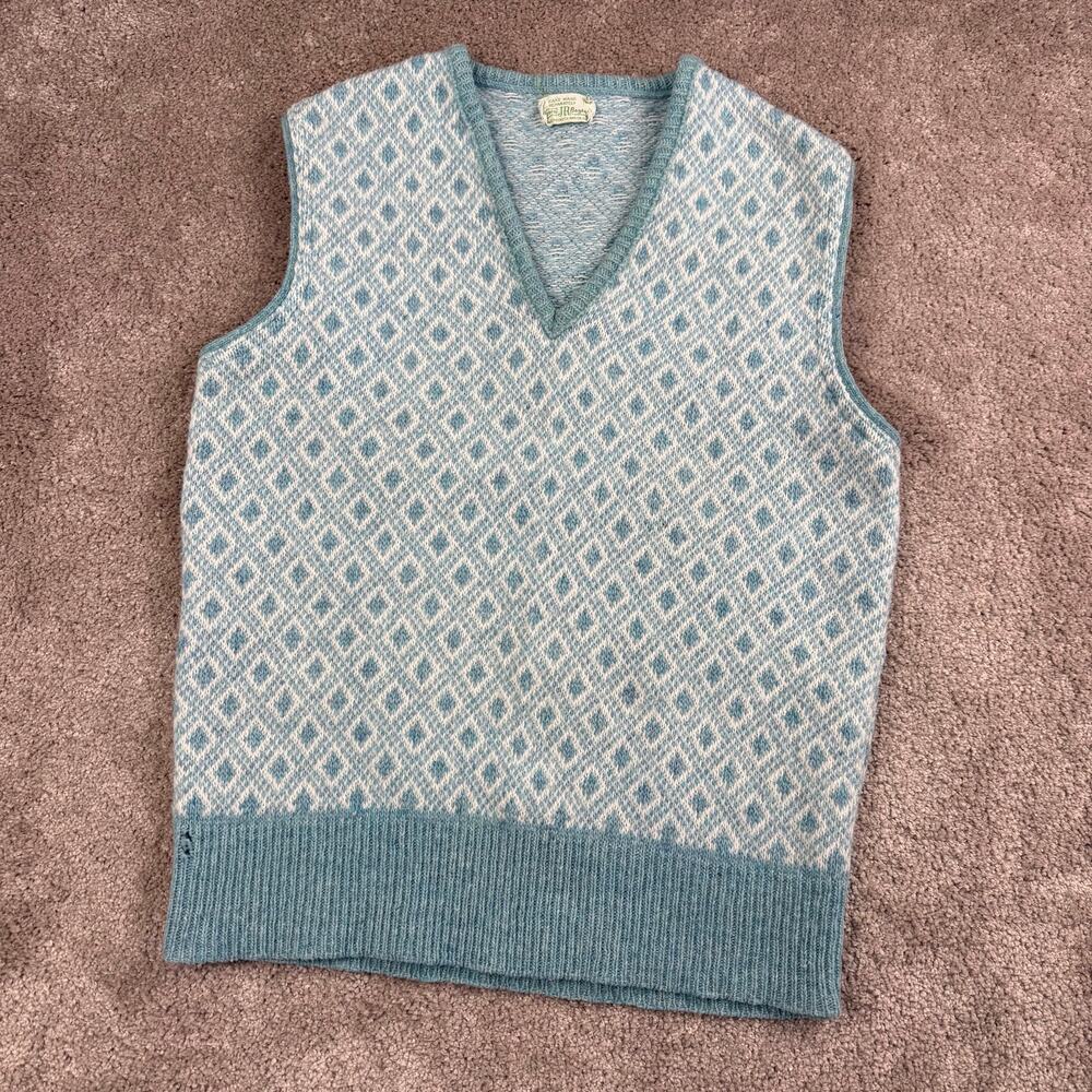 JR Bazaar Sears Size S Powder Blue Diamond Argyle Knit Sweater Vest 60s 70s